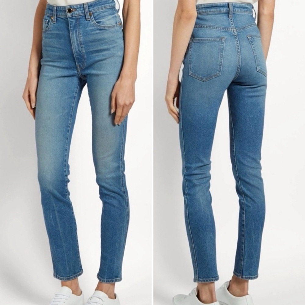 NWT Khaite Vanessa High Rise Slim Fit Straight Leg Jeans in Light Wash Size 25